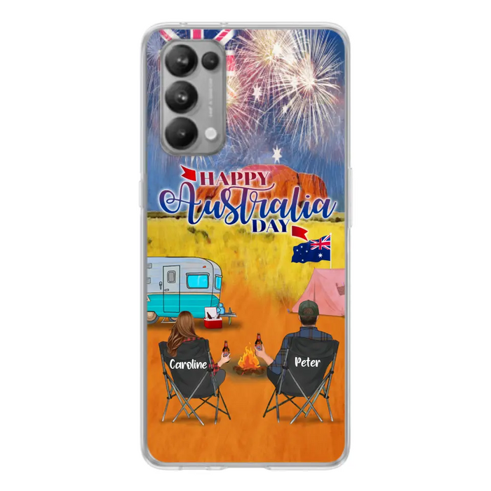 Personalized Camping Happy Australia Day Phone Case - Couple/Parents With Up to 2 Kids And 2 Pets - Gift Idea For Camping Lover - Case For Xiaomi, Oppo And Huawei