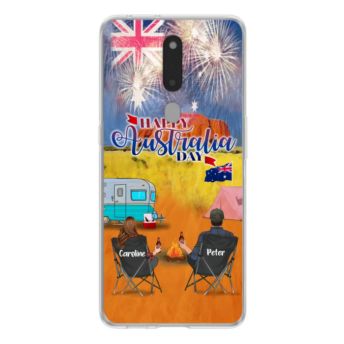 Personalized Camping Happy Australia Day Phone Case - Couple/Parents With Up to 2 Kids And 2 Pets - Gift Idea For Camping Lover - Case For Xiaomi, Oppo And Huawei