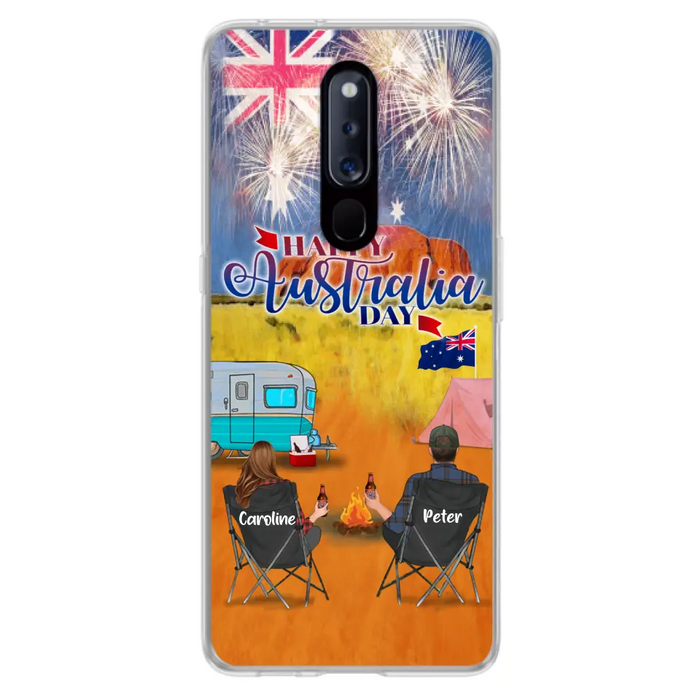 Personalized Camping Happy Australia Day Phone Case - Couple/Parents With Up to 2 Kids And 2 Pets - Gift Idea For Camping Lover - Case For Xiaomi, Oppo And Huawei