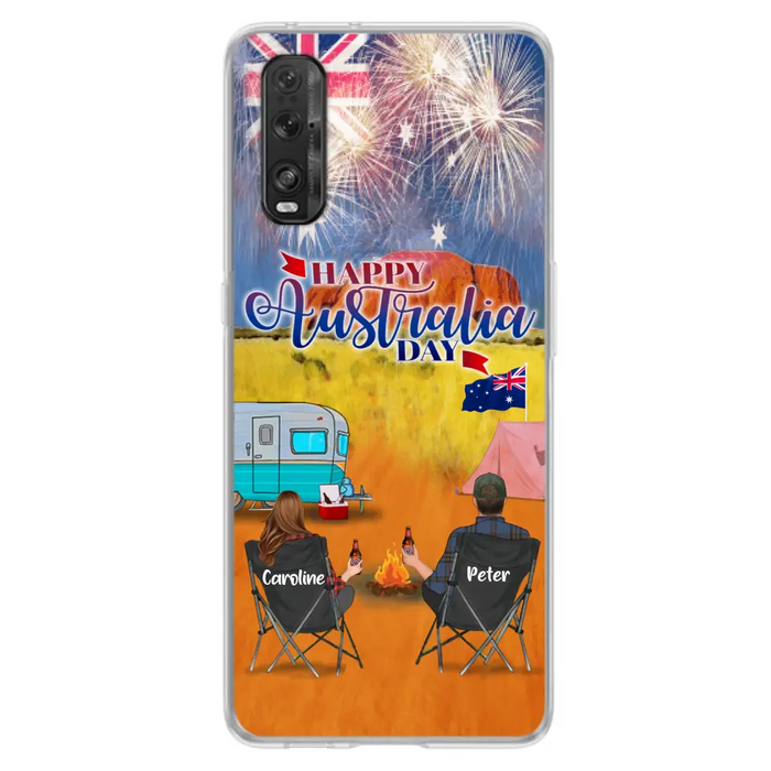Personalized Camping Happy Australia Day Phone Case - Couple/Parents With Up to 2 Kids And 2 Pets - Gift Idea For Camping Lover - Case For Xiaomi, Oppo And Huawei