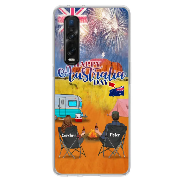 Personalized Camping Happy Australia Day Phone Case - Couple/Parents With Up to 2 Kids And 2 Pets - Gift Idea For Camping Lover - Case For Xiaomi, Oppo And Huawei