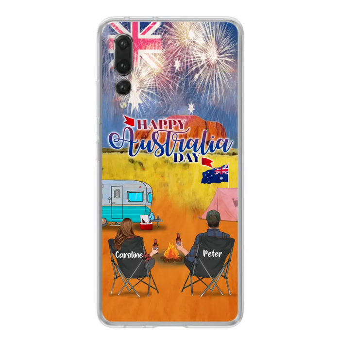Personalized Camping Happy Australia Day Phone Case - Couple/Parents With Up to 2 Kids And 2 Pets - Gift Idea For Camping Lover - Case For Xiaomi, Oppo And Huawei