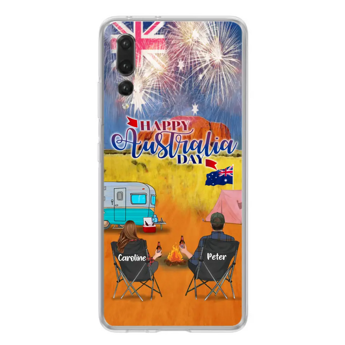 Personalized Camping Happy Australia Day Phone Case - Couple/Parents With Up to 2 Kids And 2 Pets - Gift Idea For Camping Lover - Case For Xiaomi, Oppo And Huawei