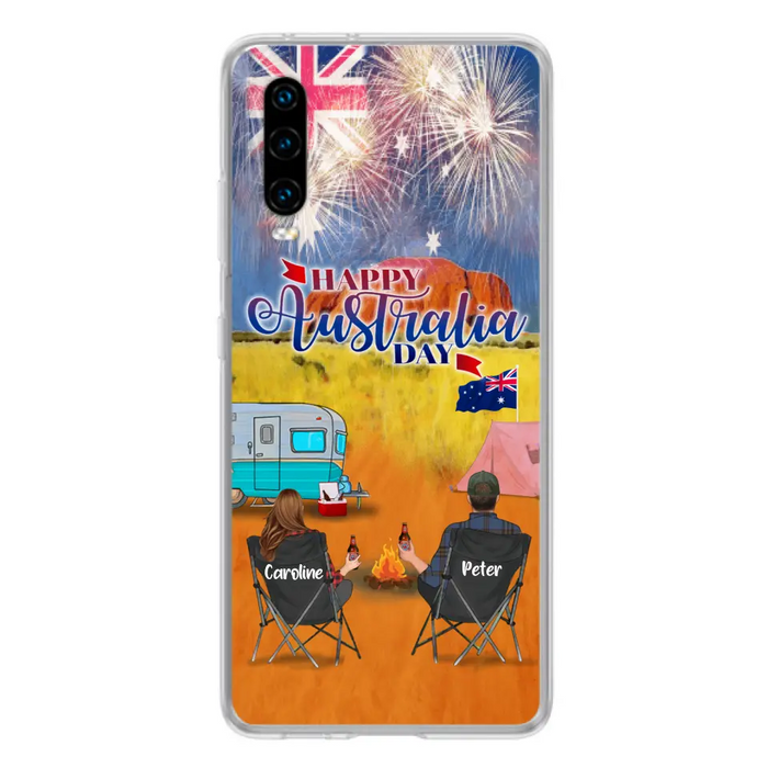 Personalized Camping Happy Australia Day Phone Case - Couple/Parents With Up to 2 Kids And 2 Pets - Gift Idea For Camping Lover - Case For Xiaomi, Oppo And Huawei