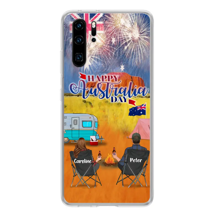 Personalized Camping Happy Australia Day Phone Case - Couple/Parents With Up to 2 Kids And 2 Pets - Gift Idea For Camping Lover - Case For Xiaomi, Oppo And Huawei
