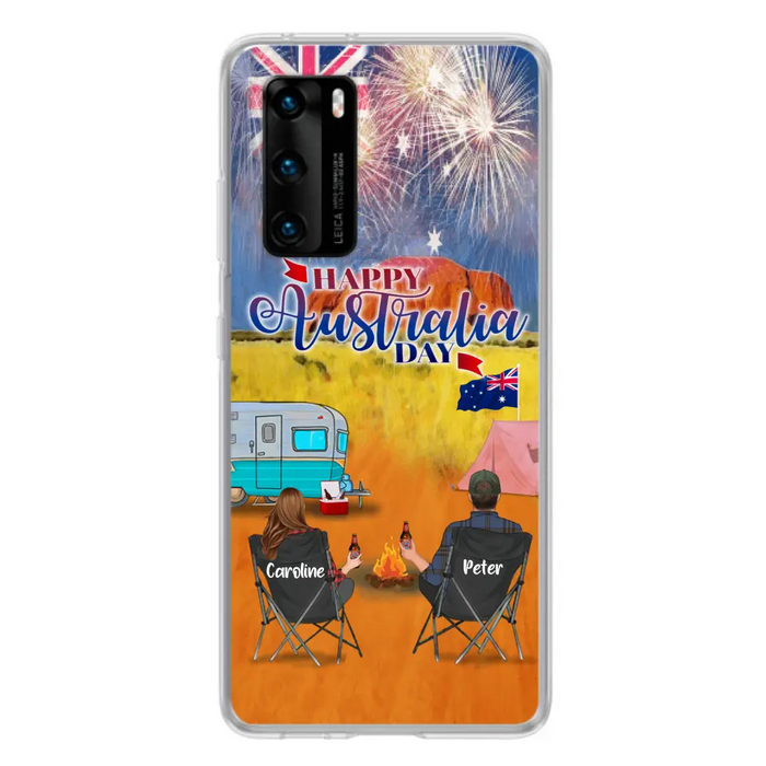 Personalized Camping Happy Australia Day Phone Case - Couple/Parents With Up to 2 Kids And 2 Pets - Gift Idea For Camping Lover - Case For Xiaomi, Oppo And Huawei
