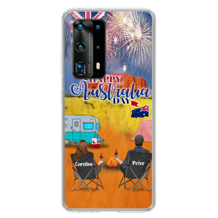 Personalized Camping Happy Australia Day Phone Case - Couple/Parents With Up to 2 Kids And 2 Pets - Gift Idea For Camping Lover - Case For Xiaomi, Oppo And Huawei