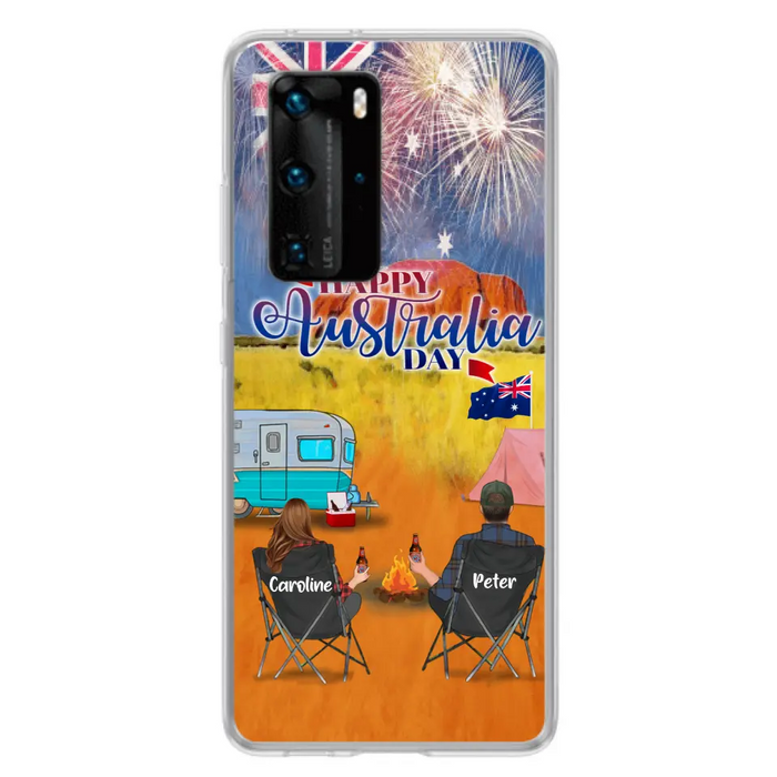 Personalized Camping Happy Australia Day Phone Case - Couple/Parents With Up to 2 Kids And 2 Pets - Gift Idea For Camping Lover - Case For Xiaomi, Oppo And Huawei