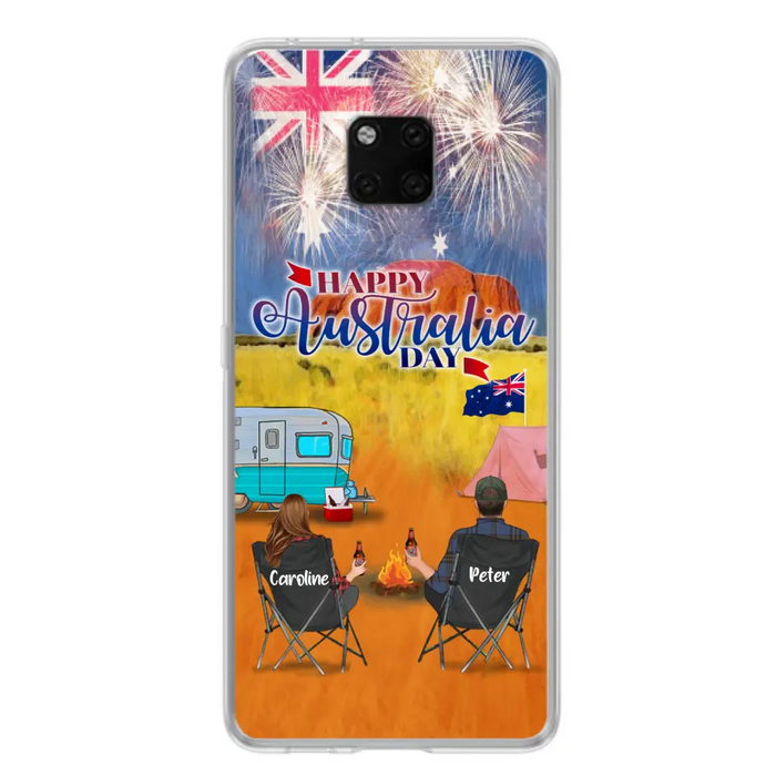 Personalized Camping Happy Australia Day Phone Case - Couple/Parents With Up to 2 Kids And 2 Pets - Gift Idea For Camping Lover - Case For Xiaomi, Oppo And Huawei