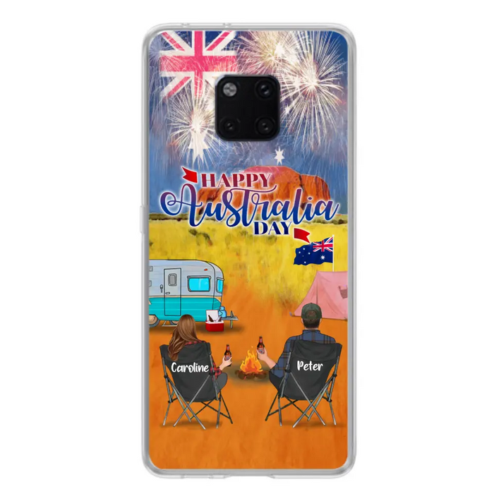 Personalized Camping Happy Australia Day Phone Case - Couple/Parents With Up to 2 Kids And 2 Pets - Gift Idea For Camping Lover - Case For Xiaomi, Oppo And Huawei
