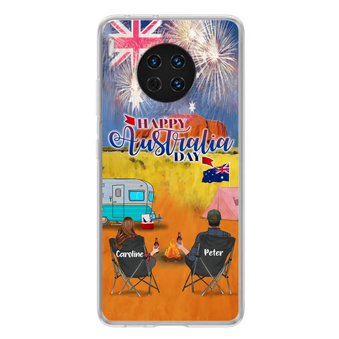 Personalized Camping Happy Australia Day Phone Case - Couple/Parents With Up to 2 Kids And 2 Pets - Gift Idea For Camping Lover - Case For Xiaomi, Oppo And Huawei