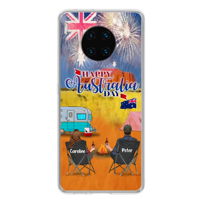 Personalized Camping Happy Australia Day Phone Case - Couple/Parents With Up to 2 Kids And 2 Pets - Gift Idea For Camping Lover - Case For Xiaomi, Oppo And Huawei
