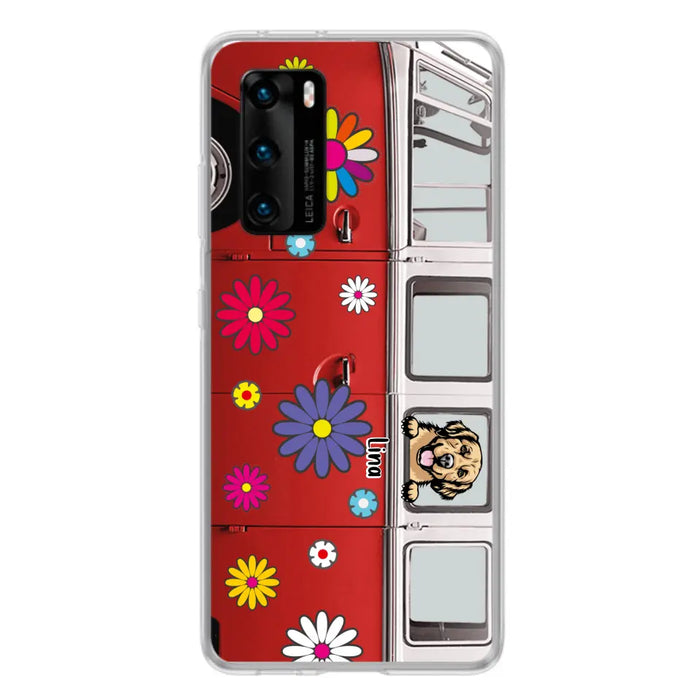 Personalized Campervan Hippie And Pet Phone Case - Up to 3 Pets - Gift Idea For Dog/Cat Lover - Case For Xiaomi, Oppo And Huawei