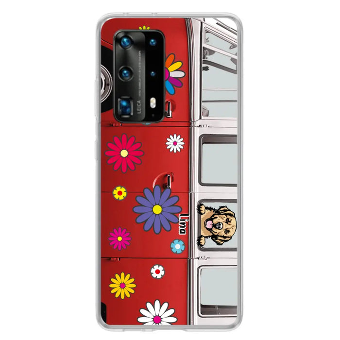 Personalized Campervan Hippie And Pet Phone Case - Up to 3 Pets - Gift Idea For Dog/Cat Lover - Case For Xiaomi, Oppo And Huawei