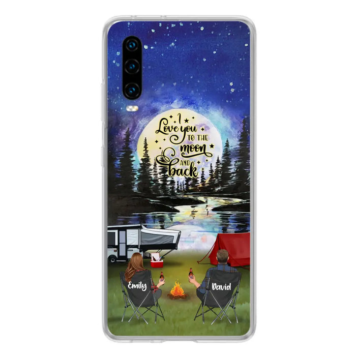 Personalized Camping Moon Phone Case - Couple/Parents With Up to 3 Kids And 4 Pets - Gift Idea For Camping Lover - I Love You To The Moon And Back - Case For Xiaomi, Oppo And Huawei