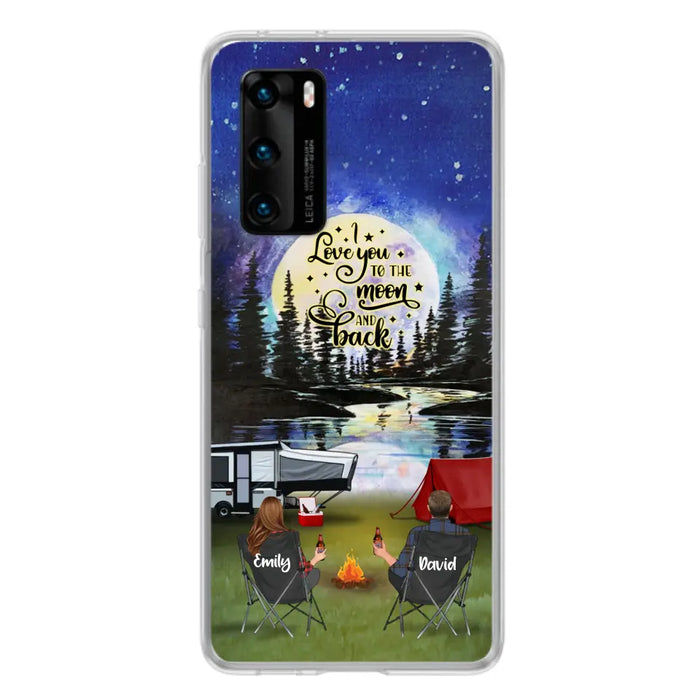 Personalized Camping Moon Phone Case - Couple/Parents With Up to 3 Kids And 4 Pets - Gift Idea For Camping Lover - I Love You To The Moon And Back - Case For Xiaomi, Oppo And Huawei