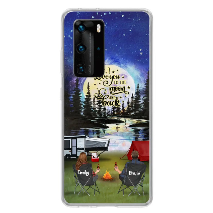Personalized Camping Moon Phone Case - Couple/Parents With Up to 3 Kids And 4 Pets - Gift Idea For Camping Lover - I Love You To The Moon And Back - Case For Xiaomi, Oppo And Huawei