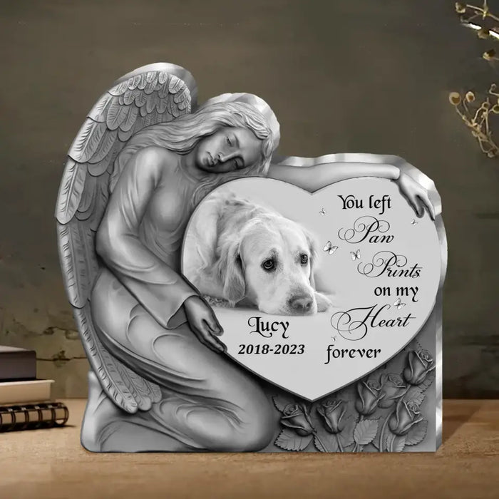 Personalized Angel Heart Memorial Pet Acrylic Plaque - Memorial Gift Idea For Pet Lover - Upload Photo - You Left Paw Prints On My Heart Forever