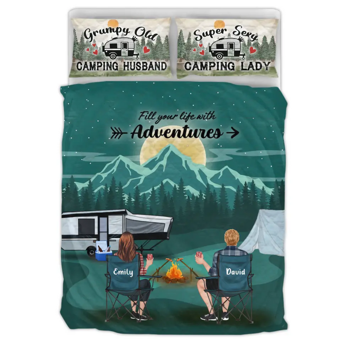 Personalized Camping Quilt Bed Sets - Gift Idea For Couple, Camping Lovers, Family - Up to 5 Kids, 4 Pets - Grumpy Old Camping Husband