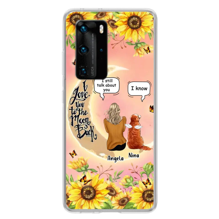 Custom Memorial Pet Sunflower Phone Case - Adult/Couple With Up to 4 Pets - Memorial Gift Idea For Dog/Cat Lovers - I Love You To The Moon & Back - Case For Xiaomi, Oppo And Huawei