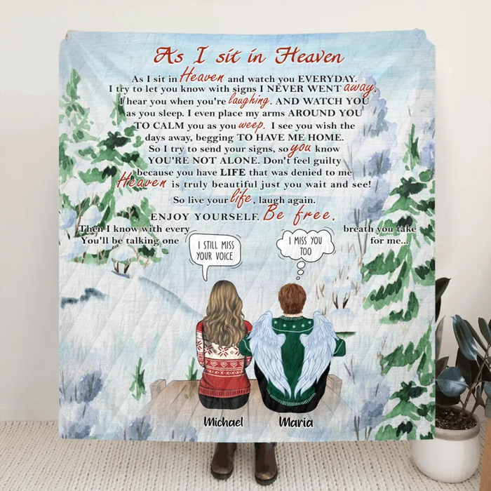 Personalized Memorial Blanket - Up to 4 People & 2 Pets - As I Sit In Heaven