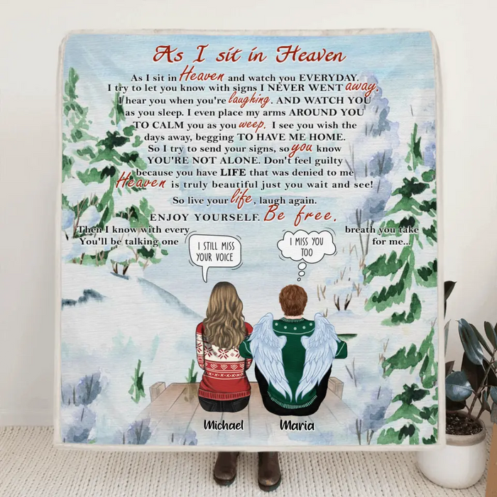 Personalized Memorial Blanket - Up to 4 People & 2 Pets - As I Sit In Heaven