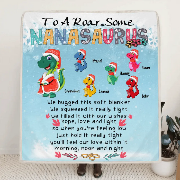 Personalized Grandma Dinosaurs Blanket - Up to 5 Grandkids Dinosaurs - To A Roar Some Nanasaurus