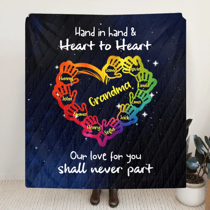 Personalized Grandma Blanket - Up to 10 Kids - Grandma Whenever You Touch This Heart
