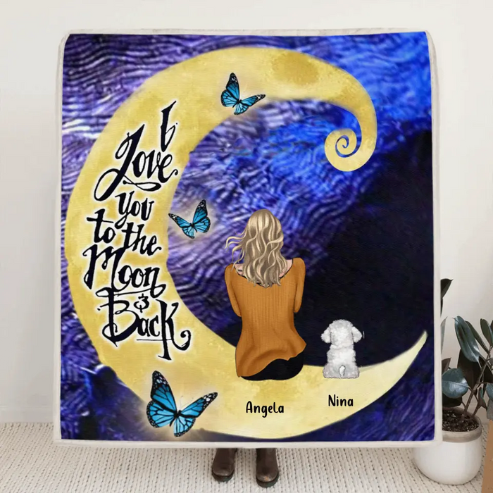 Personalized Pet Mom/Dad Blanket - Up to 4 Pets - Best Gift For Dog/Cat Lovers - I Love You To The Moon And Back