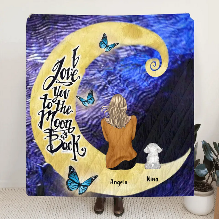 Personalized Pet Mom/Dad Blanket - Up to 4 Pets - Best Gift For Dog/Cat Lovers - I Love You To The Moon And Back