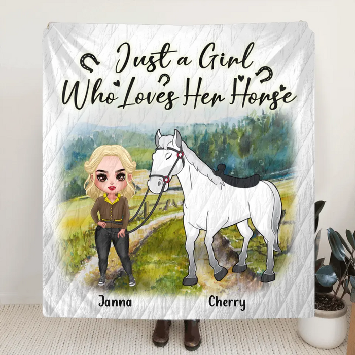 Personalized Horse Girl Blanket - Gift for Horse Lovers with up to 2 Horses - Just A Girl Who Loves Her Horse