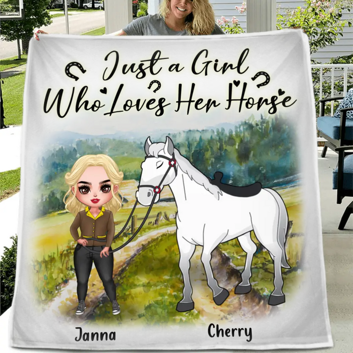 Personalized Horse Girl Blanket - Gift for Horse Lovers with up to 2 Horses - Just A Girl Who Loves Her Horse