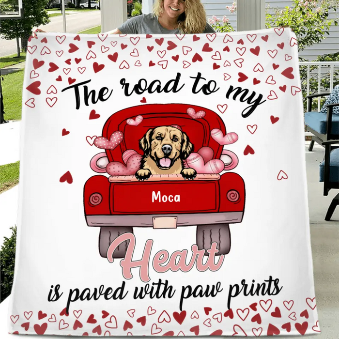 Personalized Dog Quilt/Fleece Throw Blanket - Up to 5 Dogs - Gift Idea For Dog Lover - The Road To My Heart Is Paved With Paw Prints