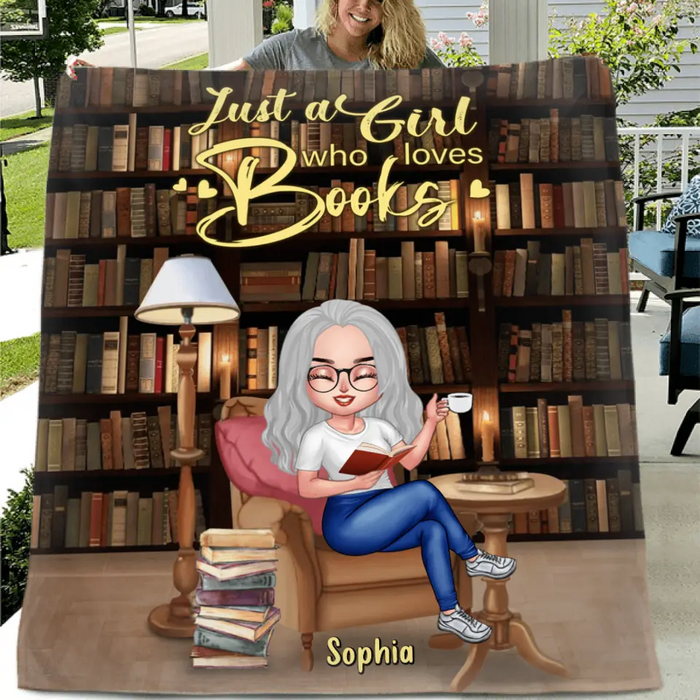 Personalized Reading Book Girl Fleece Throw Blanket/Quilt - Gift For Best Friend/Reading Lovers - Just A Girl Who Loves Books