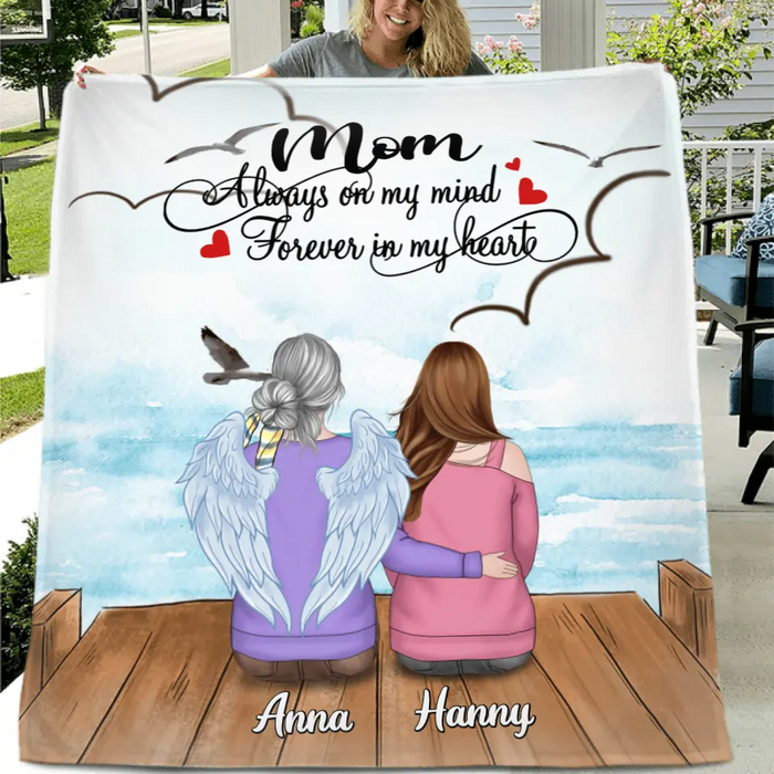 Personalized Memorial Mom/Dad Fleece Blanket/Quilt - Memorial Gift Idea - Always On My Mind, Forever In My Heart
