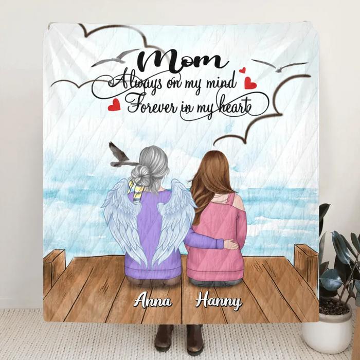 Personalized Memorial Mom/Dad Fleece Blanket/Quilt - Memorial Gift Idea - Always On My Mind, Forever In My Heart