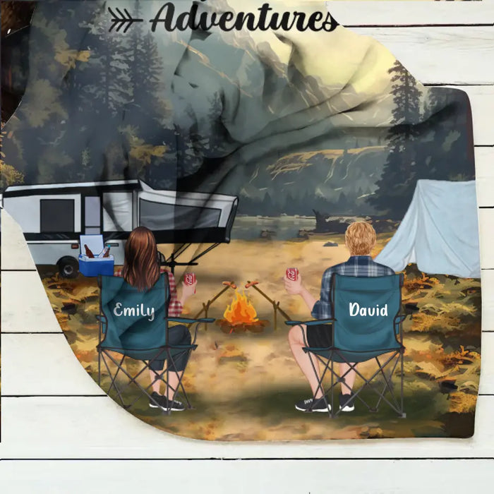 Personalized Yosemite Camping Quilt/Fleece Throw Blanket - Gift Idea For Couple, Camping Lovers, Family - Up to 5 Kids, 4 Pets - Fill Your Life With Adventures