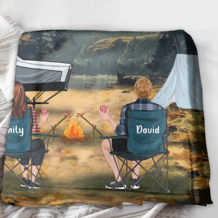 Personalized Yosemite Camping Quilt/Fleece Throw Blanket - Gift Idea For Couple, Camping Lovers, Family - Up to 5 Kids, 4 Pets - Fill Your Life With Adventures