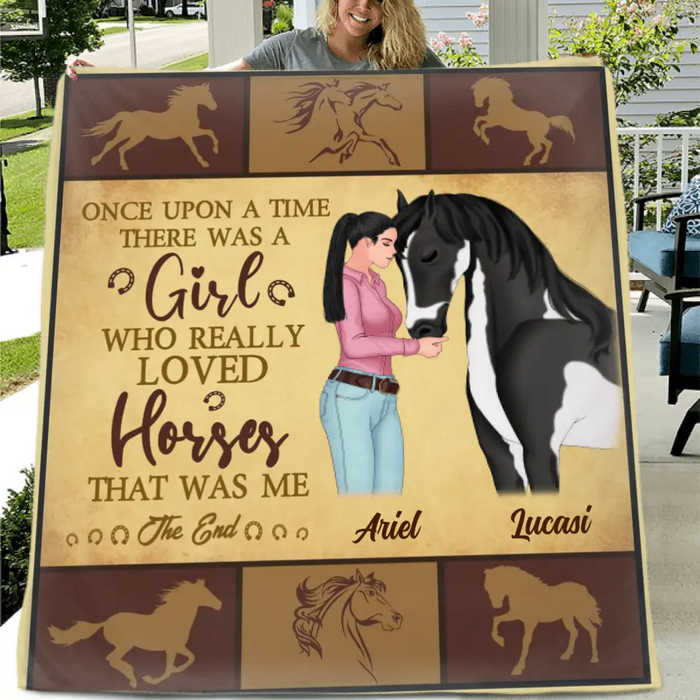Personalized Horse Girl Fleece Throw Blanket/Quilt - Up to 5 Horses - Gift Idea For Horse Lovers - Once Upon A Time There Was A Girl Who Really Loved Horses