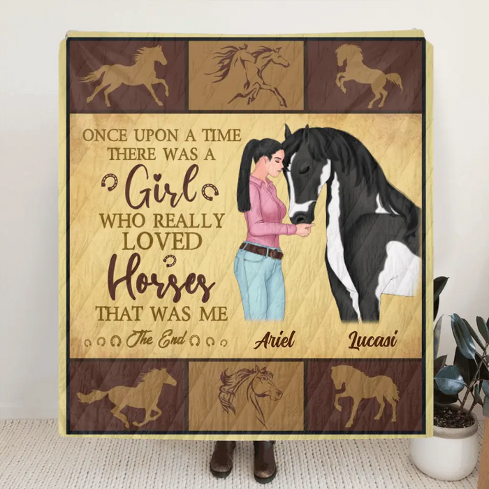 Personalized Horse Girl Fleece Throw Blanket/Quilt - Up to 5 Horses - Gift Idea For Horse Lovers - Once Upon A Time There Was A Girl Who Really Loved Horses