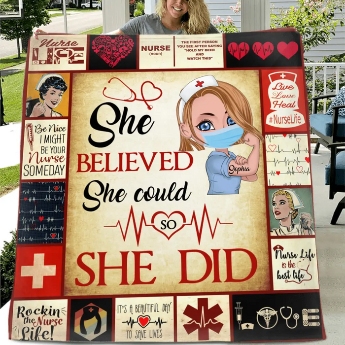 Personalized Nurse Blanket - Gift Idea For Nurse/Birthday - She Believed She Could So She Did