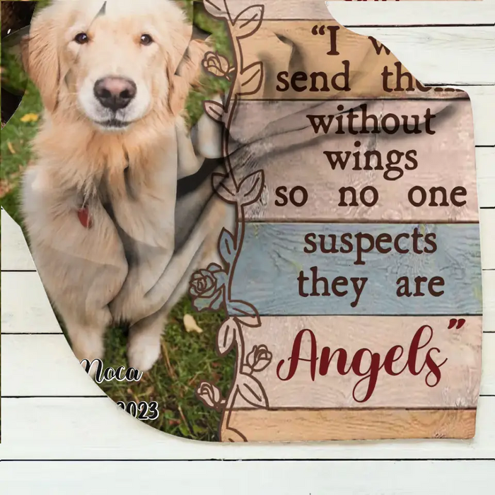 Personalized Memorial Fleece Throw Blanket/Quilt - Upload Dog/ Cat Photo - And God Said "I Will Send Them Without Wings So No One Suspects They Are Angels"
