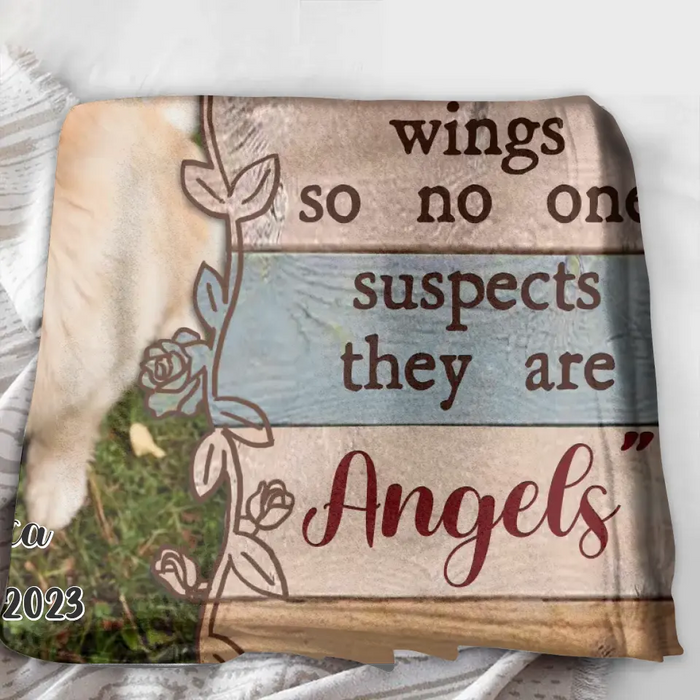 Personalized Memorial Fleece Throw Blanket/Quilt - Upload Dog/ Cat Photo - And God Said "I Will Send Them Without Wings So No One Suspects They Are Angels"