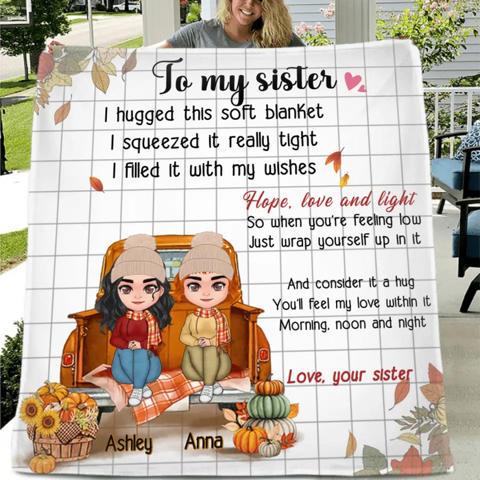 Personalized Autumn Sister Pillow Cover/Fleece Throw Blanket/Quilt- Autumn Gift Idea for Sisters - To My Sister