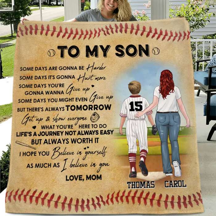 Personalized Baseball Quilt/Fleece Blanket - Christmas/Birthday Gift Idea For Son - To My Son