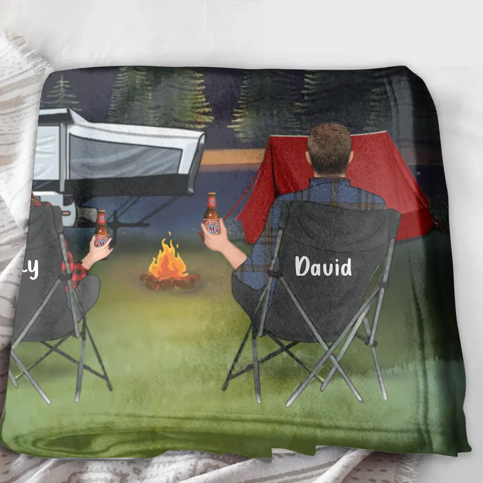 Personalized Camping Quilt/Fleece Throw Blanket - Gift Idea For Couple, Camping Lovers, Family - Up to 3 Kids, 3 Pets - The Family