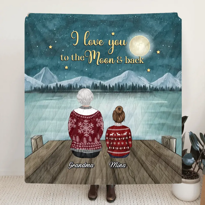 Personalized Grandma & Grandkids Fleece Throw Blanket/Quilt - Gift Idea For Grandma - Up To 6 Grandkids - I Love You To The Moon & Back