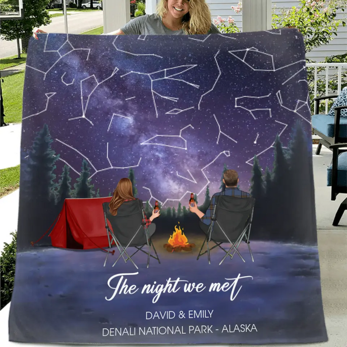 Personalized Camping Couple Fleece Blanket/Quilt - Anniversary Gift for Couple - The Night We Met
