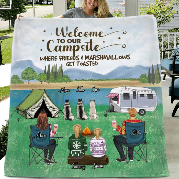 Personalized Camping Pillow Cover/Quilt/Fleece Blanket - Adult/Couple/Single Parent/Parents with Up to 2 Kids And 3 Pets - Gift Idea For Couple/Camping - Making Memories One Campsite At A Time