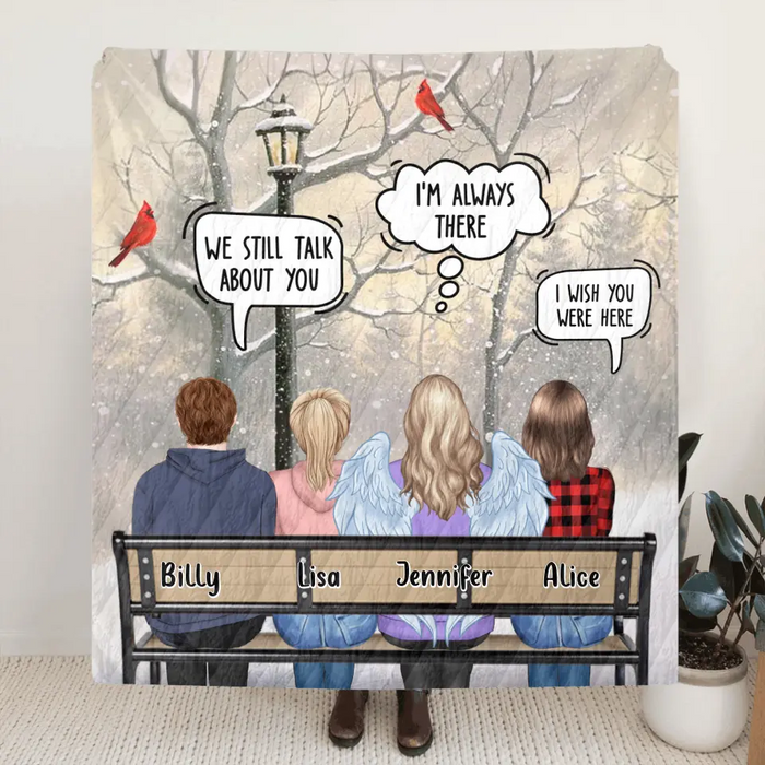 Personalized Memorial Family Quilt/Fleece Blanket - Daughters/Sons With Mom/Dad - Memorial Gift For Family Members - We Still Talk About You